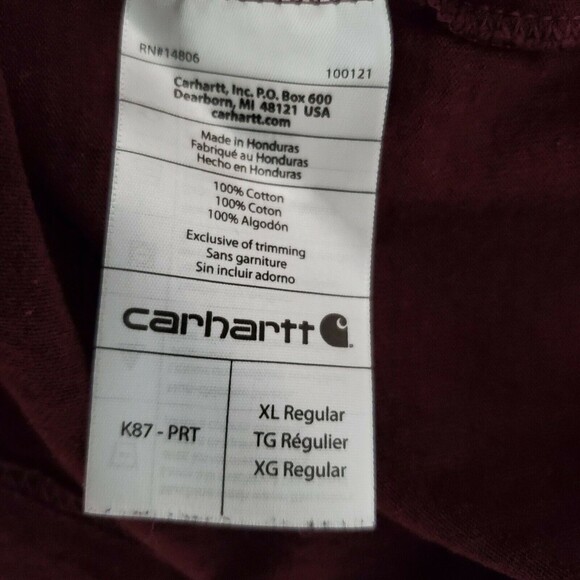 Carhartt Mens XL T-shirt WorkWear Pocket Basic Heavyweight Jersey Knit Maroon - Picture 5 of 9